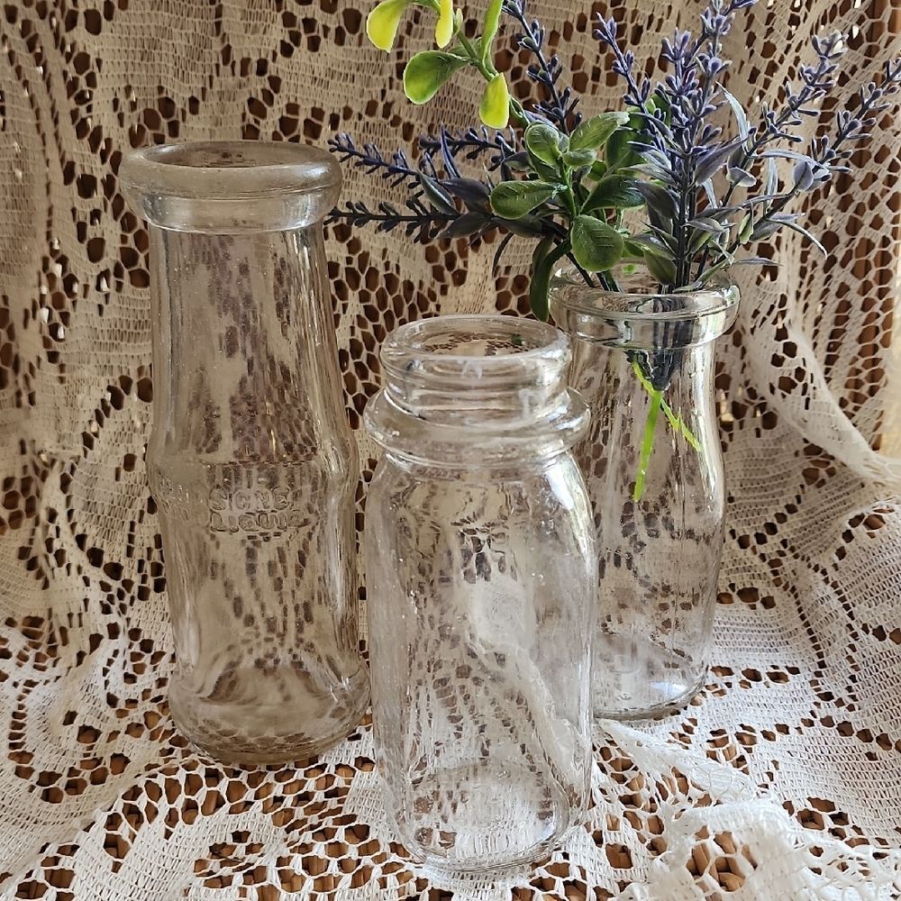 Vintage Lot Of 3 Milk Glass Bottles Duraglas